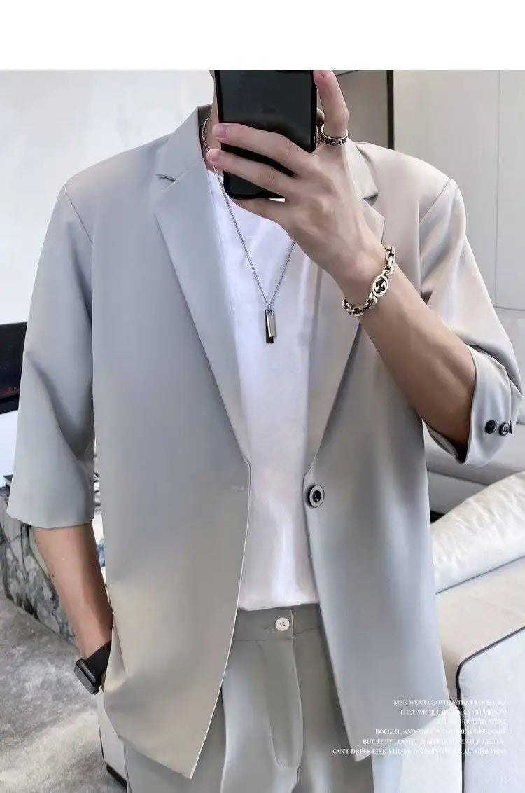 Summer Short Sleeved Blazer Men Fashion Social Mens Dress Jacket Korean Loose Casual Suit Jacket Mens Office Formal Blazer M-3XL