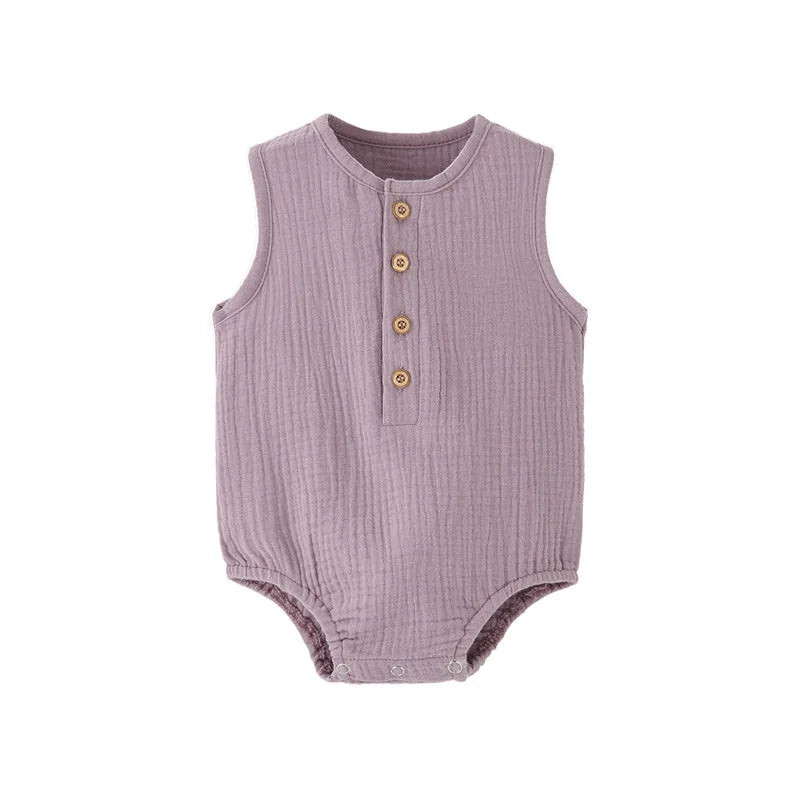 Summer Baby Boy Girl Rompers Muslin Cotton Sleeveless Infant Romper Toddler Jumpsuit Solid Color Newborn Baby Clothing Pajamas