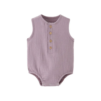 Summer Baby Boy Girl Rompers Muslin Cotton Sleeveless Infant Romper Toddler Jumpsuit Solid Color Newborn Baby Clothing Pajamas