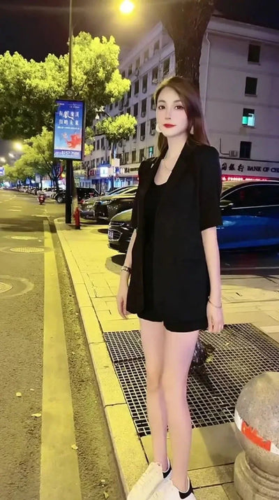 Women's 2025 New Summer High-end Fashion Outfits And Suit Collar Short Sleeve Solid Coat Pop Shorts Two Piece Set Women Clothing