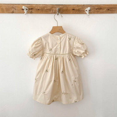 1-6Yrs Summer Girls Dress Embroider Lace Collar Kids Girls Dress Pure Cotton Thin Short Sleeved Children Girls Princess Dress ﻿