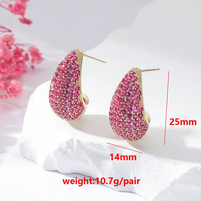 BenS CZ style Chunky Dome Drop Earrings for Women water drop small hoop earrings Brass cubic zirconia stud earring wholesale E55