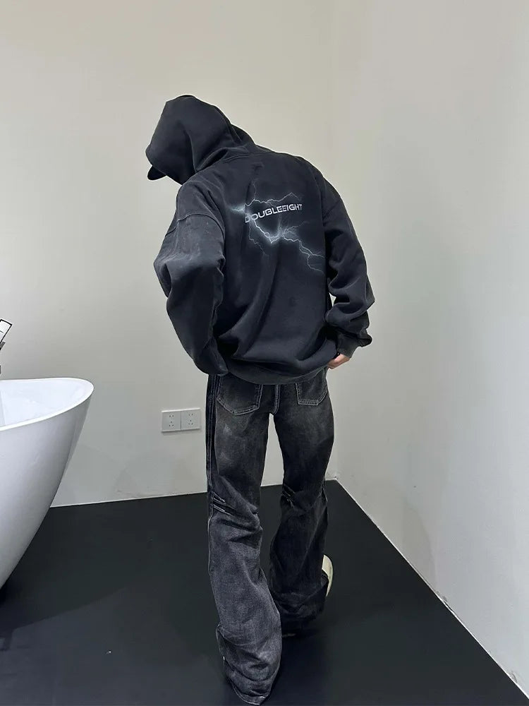 Men Flare Pants Denim Pant Floor Length Jeans Casual Regular Pockets Button Zipper High Waist Autumn Splice Straight Trousers