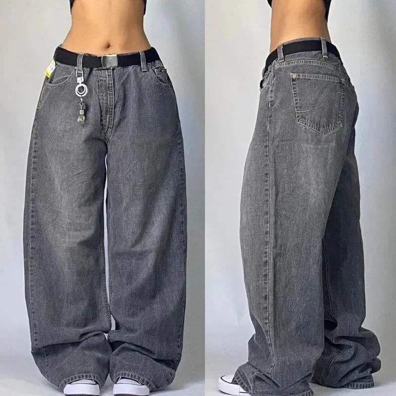 American New Fashion Letter Embroidery Washed Hole Baggy Jeans Men Y2K Streetwear Harajuku Popular High Waist Wide-leg Trousers