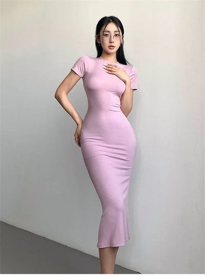 Women's Sexy Slim Fishtail Dresses Temperament Long Dress Short-sleeved Pure Desire To Show Figure Tight Beautiful Hip Skirt