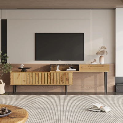 Lazyspace Modern TV Stand with Marble and Wood Grain, TV Cabinet with Iron Legs, Wooden TV Stand with Storage Space