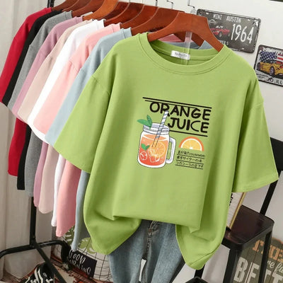 Plus Size 6XL 150KG Summer Cartoon Women's Cotton T-shirt Short Sleeve O Neck Lady Tops Big Large Size Tees Female Clothing