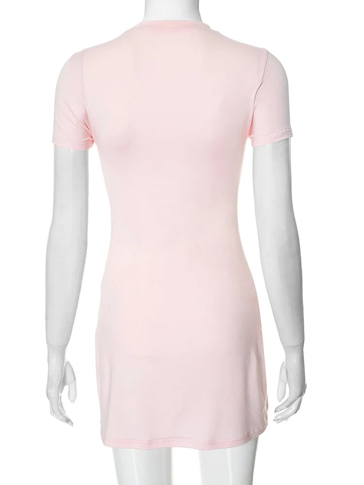 Love Hollow Out Short Sleeve Mini Dress Pink White Black Casual Dresses Womens Summer Clothes N85-BD16