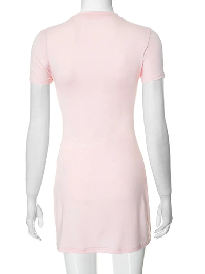 Love Hollow Out Short Sleeve Mini Dress Pink White Black Casual Dresses Womens Summer Clothes N85-BD16