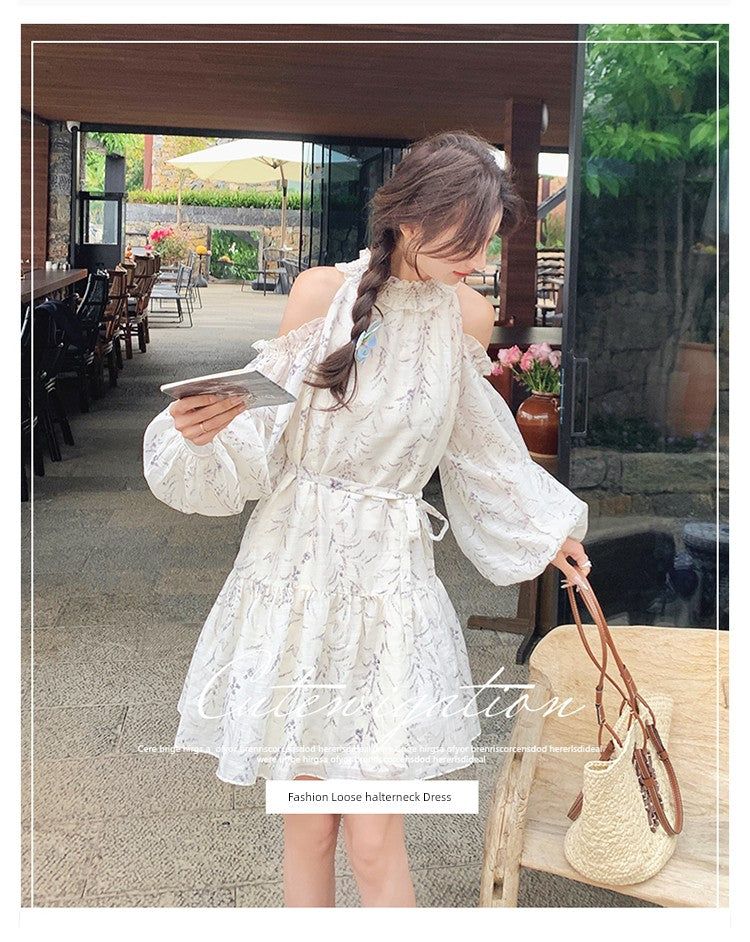 Strapless Dress Covering Belly Thin French Fairy Halterneck