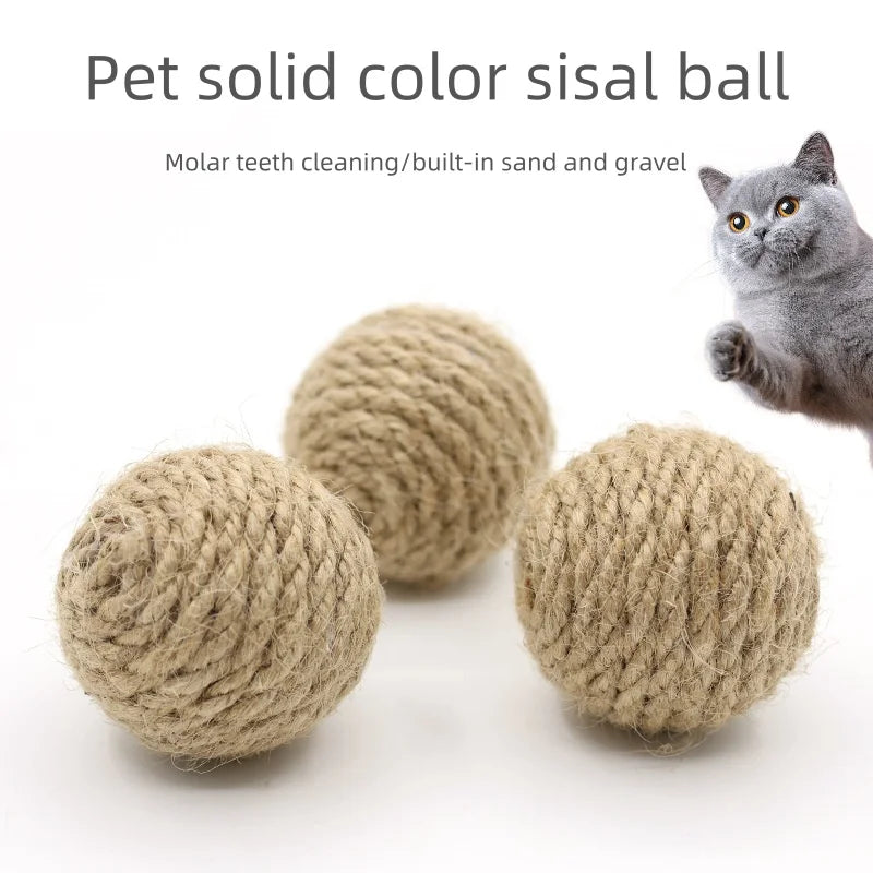 10pcs Solid Colored Sisal Ball Cat Teasing Toy Ball Self Hi  Grinding Teeth Durable Cat Teasing Stick Cat Making Sound Bell Ball