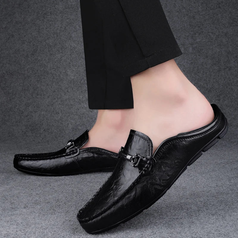 Men's breathable casual summer shoes with hollowed out men's driving shoes, high-quality men's business  genuine leather loafers