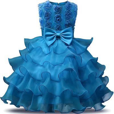 2-10 Yrs Girls Summer Dresses Flower Elegant Kids Princess Party White Dress for Wedding and Birthday Baby Communion Costume
