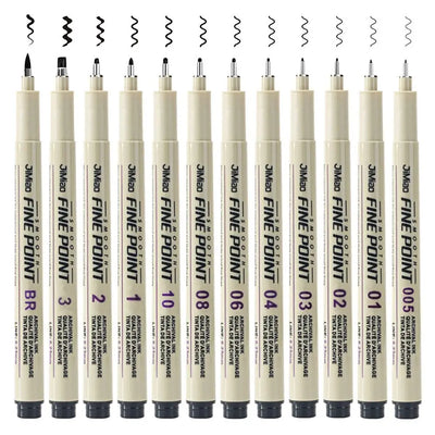 1Pcs Micron Ink Marker Pen Sketch Stationery Set Hook Line Sketching Needle Pen 12 Tips Art Supplies Drawing Pen