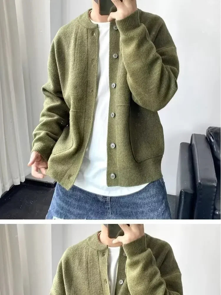 Autumn Winter New Style Men's Knitted Cardigan Sweater Casual Pure Color Lazy Fashion Youth Versatile Knitwear Coat