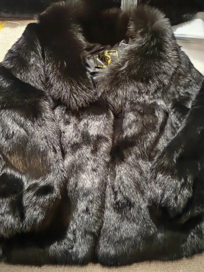Real Rabbit Fur Coat Women Autumn Winter Short Jacket Thick Warm New Fashion Fox Fur Collar Elegant Female Warm Outerwear