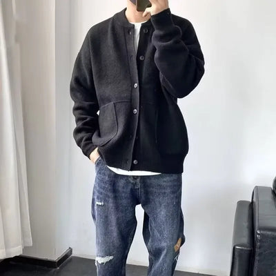 Autumn Winter New Style Men's Knitted Cardigan Sweater Casual Pure Color Lazy Fashion Youth Versatile Knitwear Coat