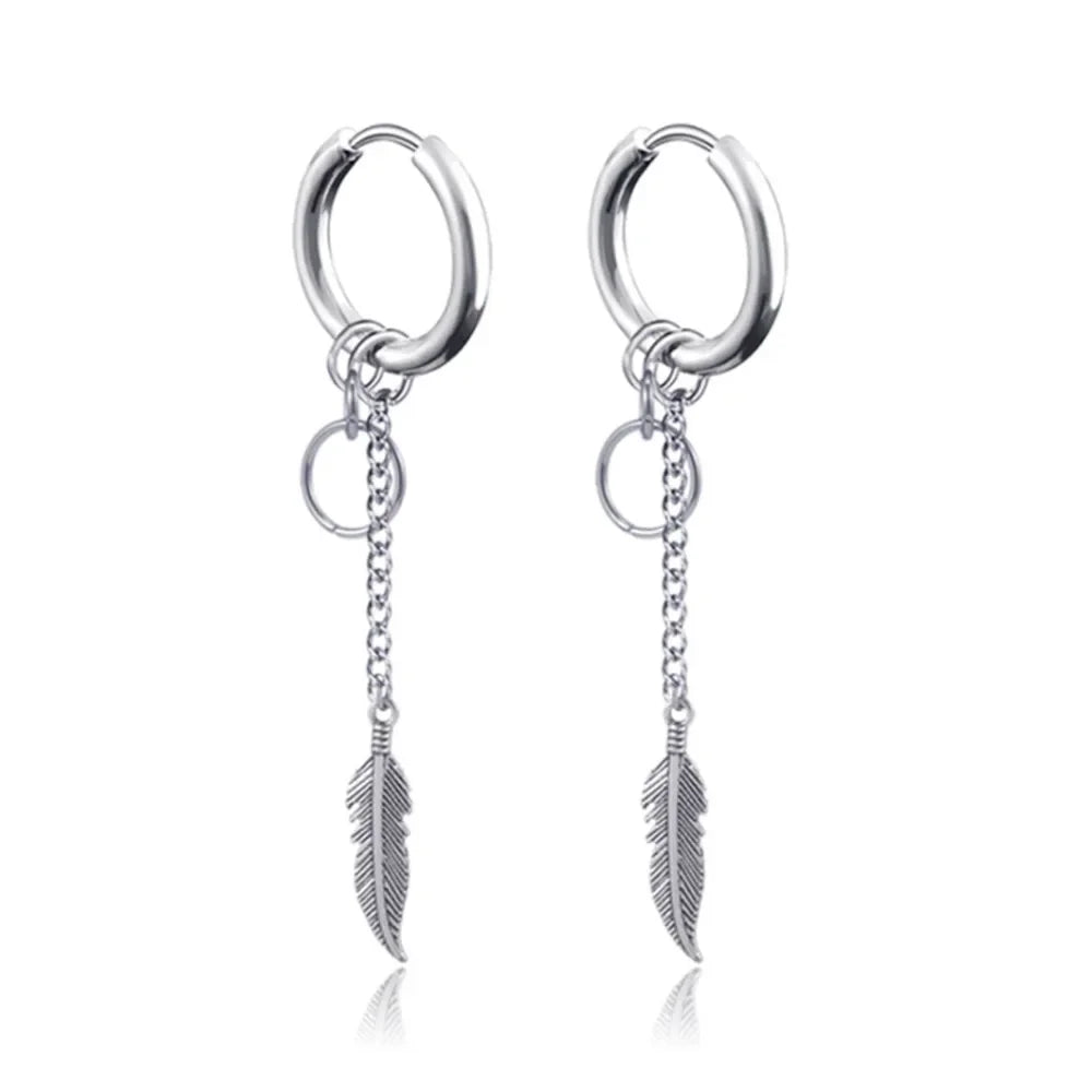 New Punk Stainless Steel Chain Hoop Earrings For Women Men 2023 Trendy Goth Pop Hip Hop Pendants Ear Jewelry Accessories Earring