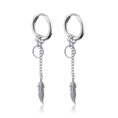 New Punk Stainless Steel Chain Hoop Earrings For Women Men 2023 Trendy Goth Pop Hip Hop Pendants Ear Jewelry Accessories Earring