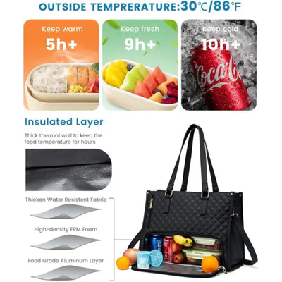 Convenient Commute 2025 New Lunch Bag Women's Insulated Lunch Box Women's Leak-proof Large Purse Diagonal Computer Storage