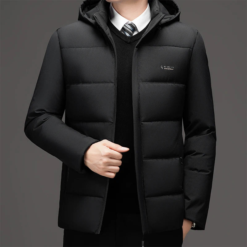 Men Business Hooded Parka Windbreaker Outwear Winter New Men's Jacket Parkas Windbreaker Solid Loose Thick Windproof Long Coat
