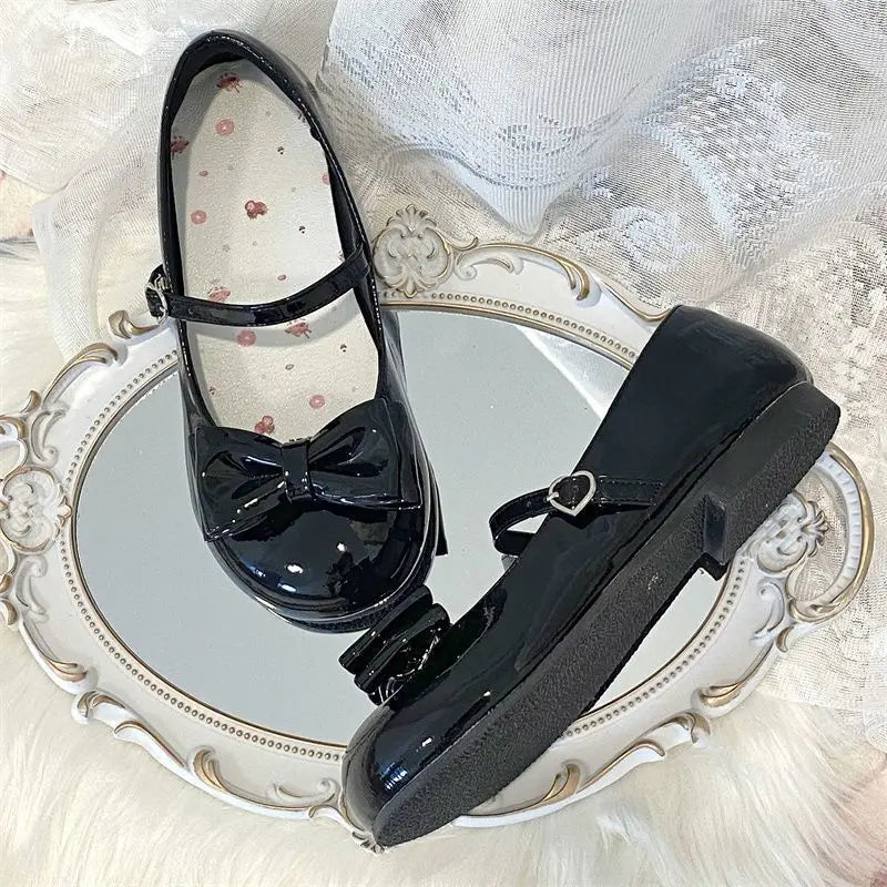2025 Lolita Style Sweet Girls Princess Leather Shoes Elegant Bowknot Kids Ballet Shoes  Children Fashion Dresses Flat Shoes Soft