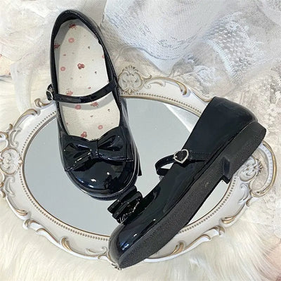 2025 Lolita Style Sweet Girls Princess Leather Shoes Elegant Bowknot Kids Ballet Shoes  Children Fashion Dresses Flat Shoes Soft