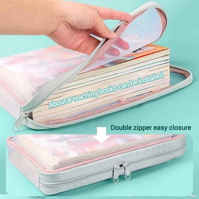 3 Layers Stationery Storage Bag Stationery Mesh Zipper Bag File Folders Large Capacity Storage Bags School Office Organizer 파우치