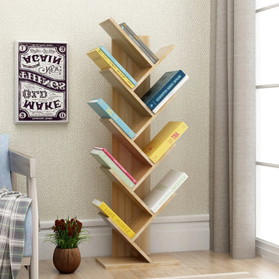 Rustic Standing Tree Bookshelf Wood Display Rack For Home Office Decoration Storage Organizer Shelf Bookcase