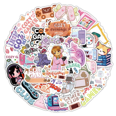 10/30/64pcs Cute Cartoon Cozy Gamer Graffiti Stickers DIY Notebook Laptop Phone Suitcase Fridge Decoration Sticker Kids Toys