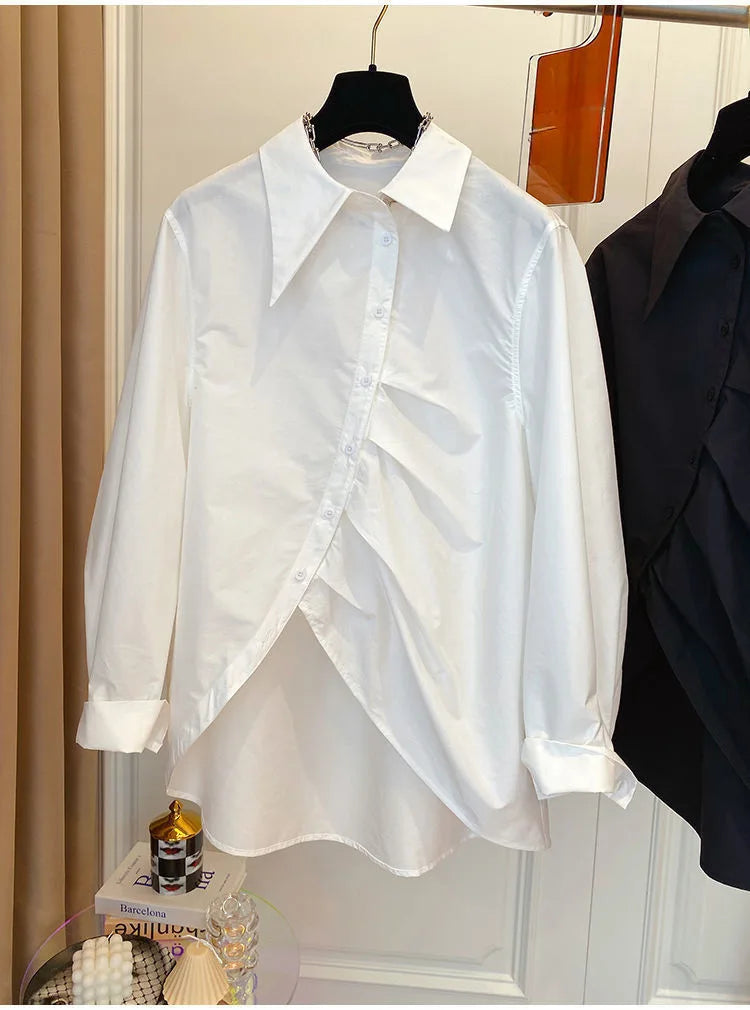 New Autumn Oversized Blouses for Women 2025 Blusas Mujer De Moda Fashion White Shirts Casual Korean All Match Pleated Y2k Tops