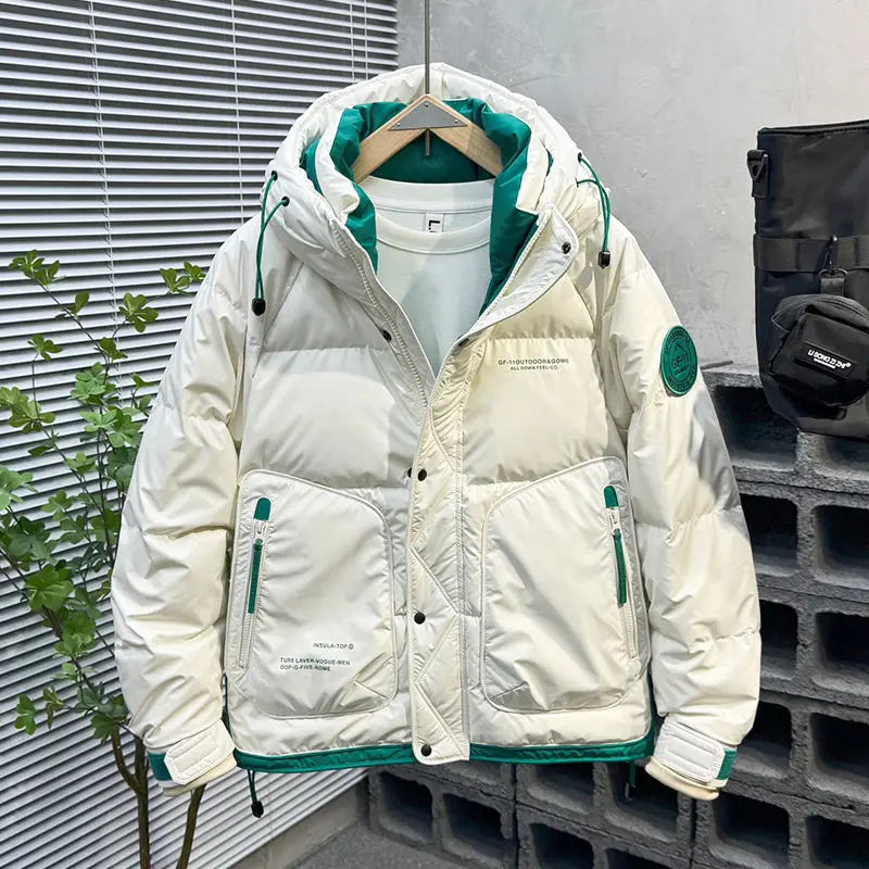 2025 Winter Thick Parkas Handsome Down Jacket Trendy High End Workwear PU Leather Top High Street Outdoor White Duck Down Coat