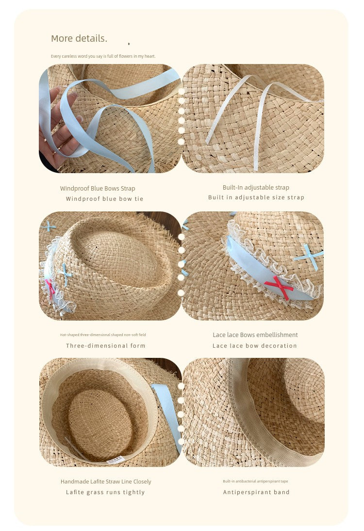 Straw Hat French Flat Top Female Summer Seaside Bows