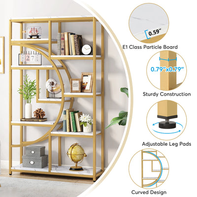 Bookshelf Industrial 5 Tier Etagere Bookcase, Freestanding Tall Bookshelves Display Shelf Storage Organizer