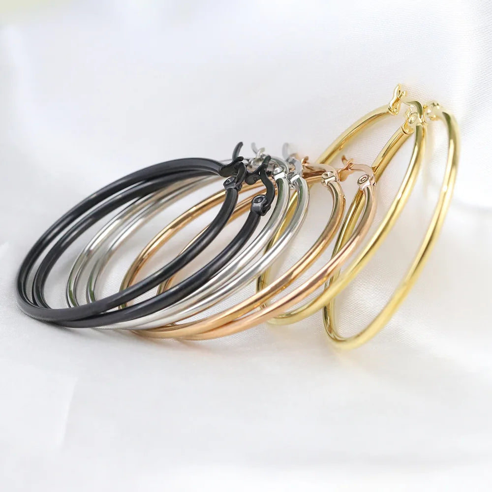 HNSP 50MM Circles Stainless Steel Hoop Earrings For Women Ear Jewelry Fashion Trend Female Girl Accessory