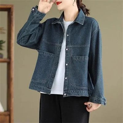 2025 New Autumn Women Denim Jacket Retro Long Sleeve Jeans Jacket Female Loose Casual Denim Coat Outwear Overwear
