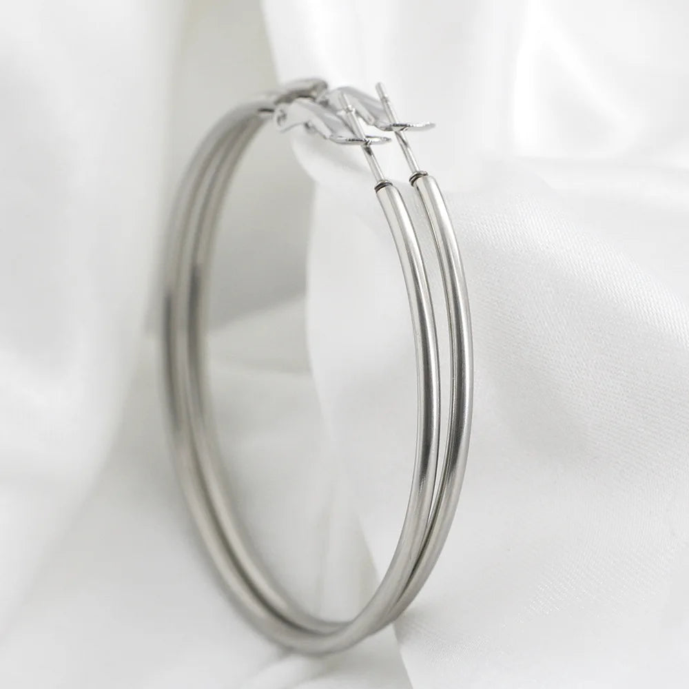 HNSP 50MM Circles Stainless Steel Hoop Earrings For Women Ear Jewelry Fashion Trend Female Girl Accessory