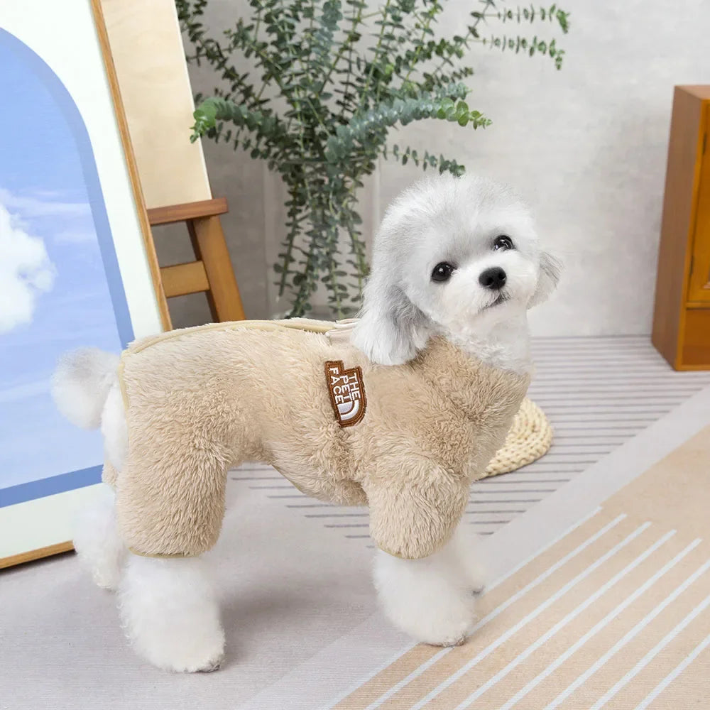 Winter Warm Pet Clothes Thick Warm Plush Dog Coat Jacket with Zipper for Small Dogs Cats Cozy Fleece Jumpsuit Chihuahua Costume