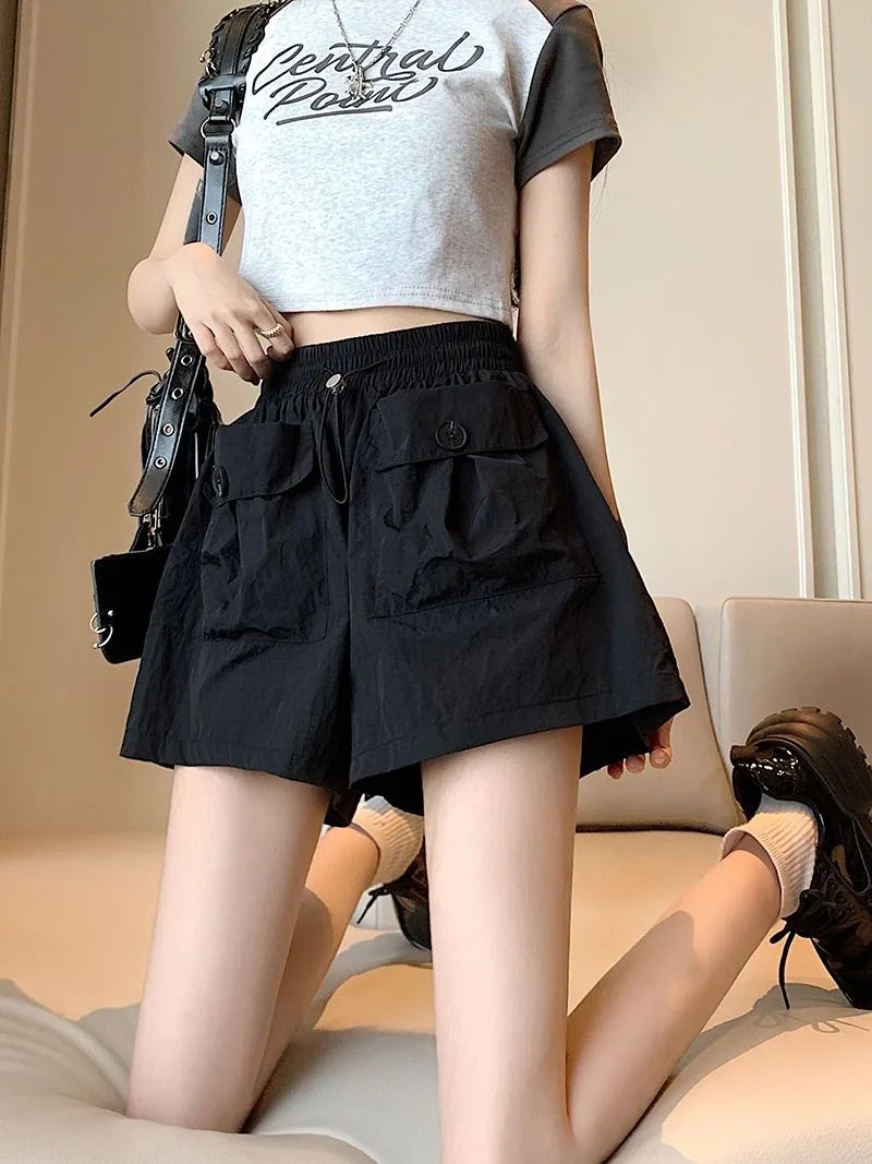 Women's High Waisted Shorts Summer New Wide Leg Loose Casual Trousers  Multi-pocket Trend Student Dress Breathable Shorts