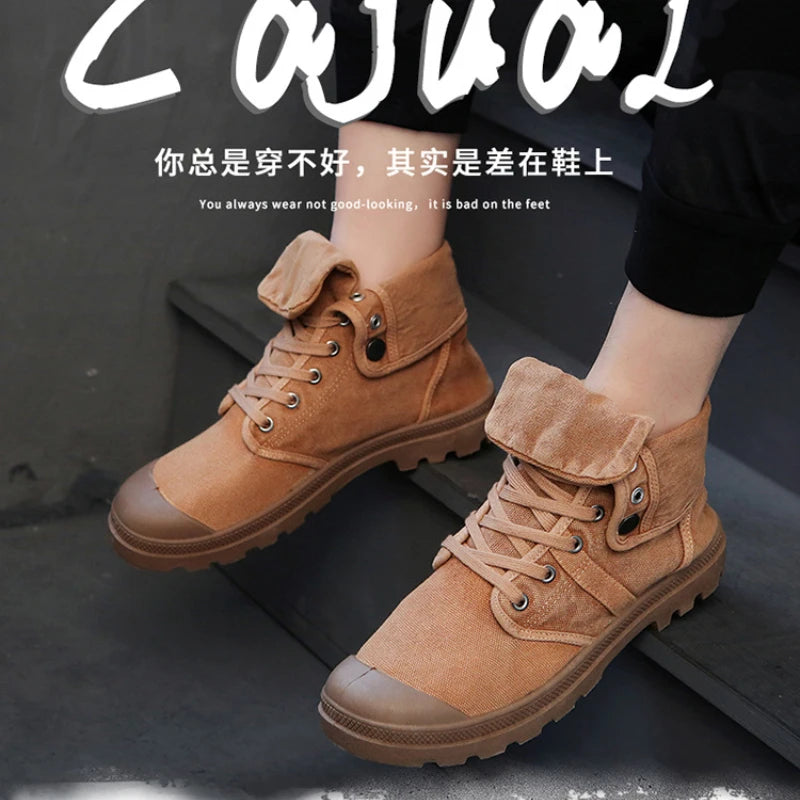 Ankle Boots for Men Sneakers Lace-up Outdoor Men Casual Shoes Flats Breathable Comfortable Canvas Shoes Male Zapatos Hombre
