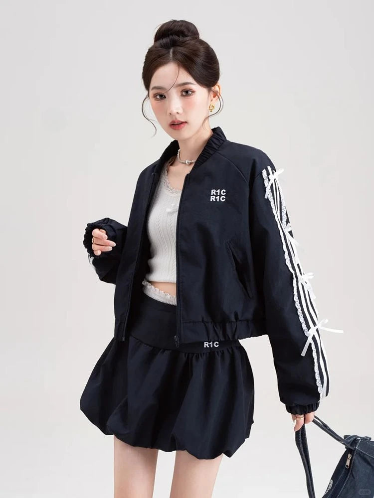 Woman Sweet Fashion Suit Casual Y2k Crop Tops +  A-line Mini Shorts Skirt Low Waist Slim Shorts Skirt Spicy Girls Streetwear Set