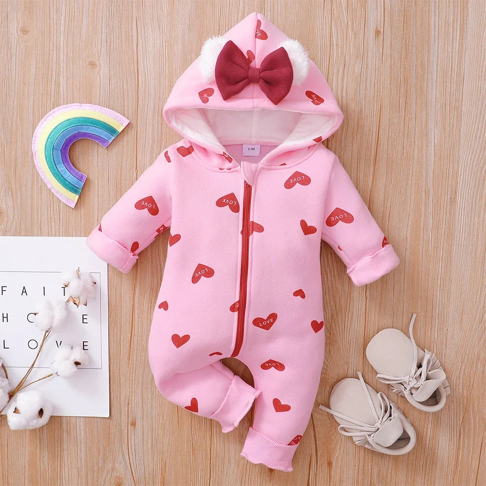Prowow Cartoon Fox Baby Winter Clothes Romper Jumpsuit For Newborns Zipper Cute Ears Hooded Thicken Infant Overalls For Children
