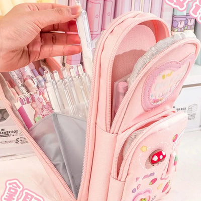 3Layer 6 Pockets Large Capacity Schoolbag shape Pencil Case Pencil Bag Aesthetic Stationery Holder Bag Girls Zipper Pencil Pouch