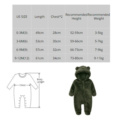 2025 Baby Winter Thick Romper Cotton Warm Long Sleeve Girl Jumpsuit Clothes 0-24M Newborn Boy Bear Fleece Hooded Pyjamas