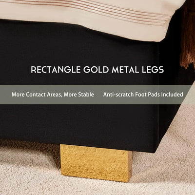 Large bed frame and 61 inch headboard, gold-plated upholstered soft mattress, modern platform bed without box spring, black