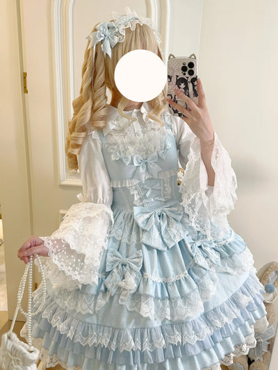 Original Lolita Dress Set Doll Feeling Girl Women's Sweet Jsk Suspender Dress Princess Fairy Lace Bow Sling Cake Dresses