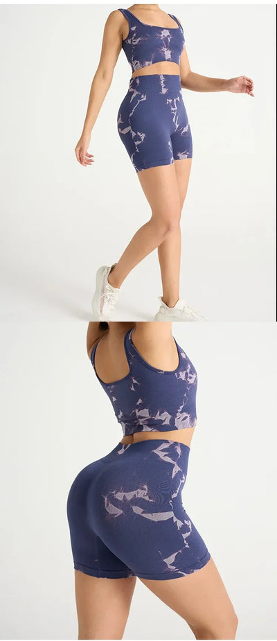 Women's Tie Dye Quick Drying Yoga Shorts Peach Hip Compression Shorts High Waisted Tight Fitting Sports Shorts  Yoga Specific