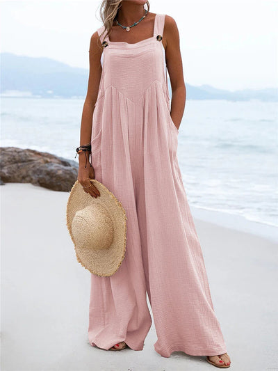 Overalls Women Summer Jumpsuit Outfits Plus Size Solid Color Casual Button Wide Leg Suspender Pants Overalls with Pockets