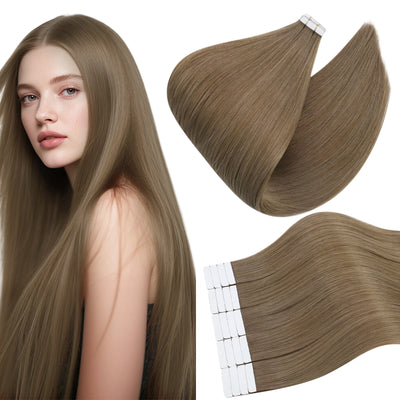 [New Color] Full Shine Tape in Hair Extensions Human Hair Brazilian Remy Straight Hair Extensions 20 Pcs 50G for Women
