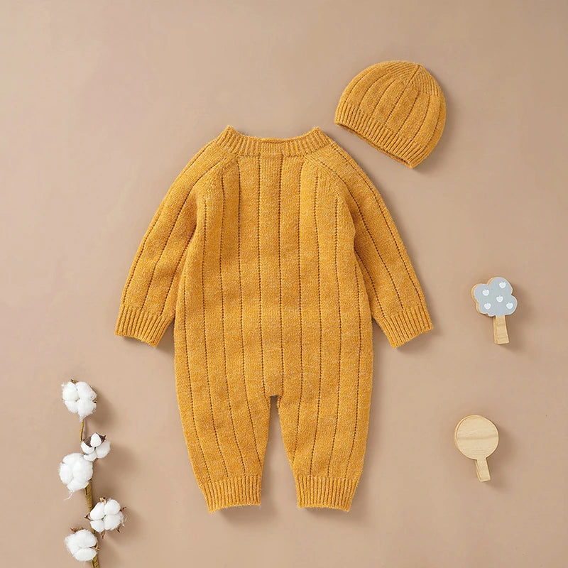 Ma&Baby 0-18M Warm Baby Clothing Knit Romper Newborn Infant Toddler Boy Girl Long Sleeve Jumpsuit + Hat Fall Spring Outfits